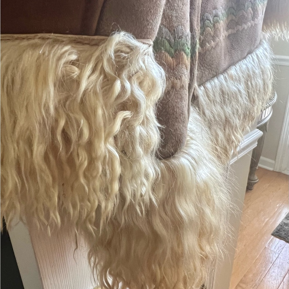 Vintage Tan Teddy Jacket with Embroidery Accents - Picture 7 of 9